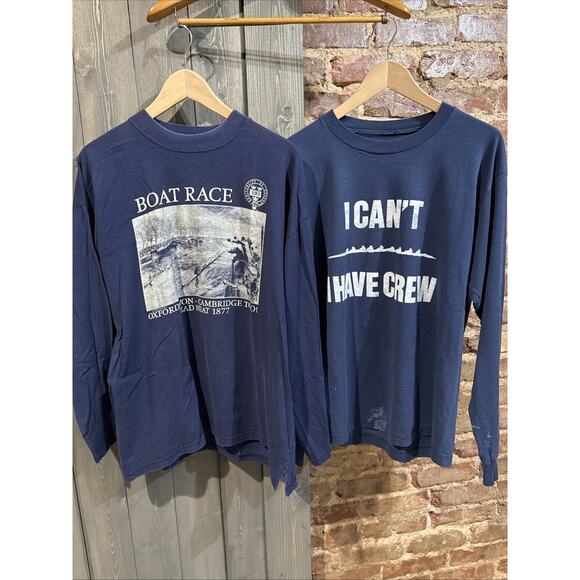 Vintage Rowing Long Sleeved Lot of 2 Tee Shirts Navy Single Stitch Size XL & XXL - Picture 1 of 16